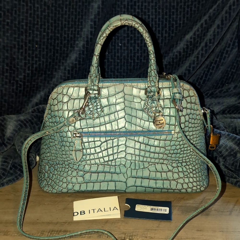 New w/t! "Dooney & Bourke" French-Blue Croc. Lock & Key, Italian Satchel